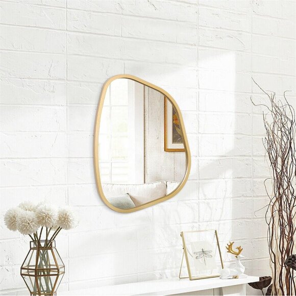 Asymmetrical Accent Mirror for Wall Irregular Oval Wood Frame Modern Unique Wall - Picture 2 of 7